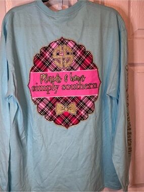 Simply Southern Women’s Long Sleeve Tee in Aqua with Gold